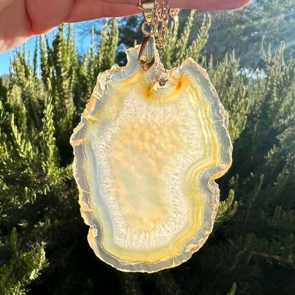 Large Golden Geode Slab Pendant Necklace 18” - Picture 6 of 9